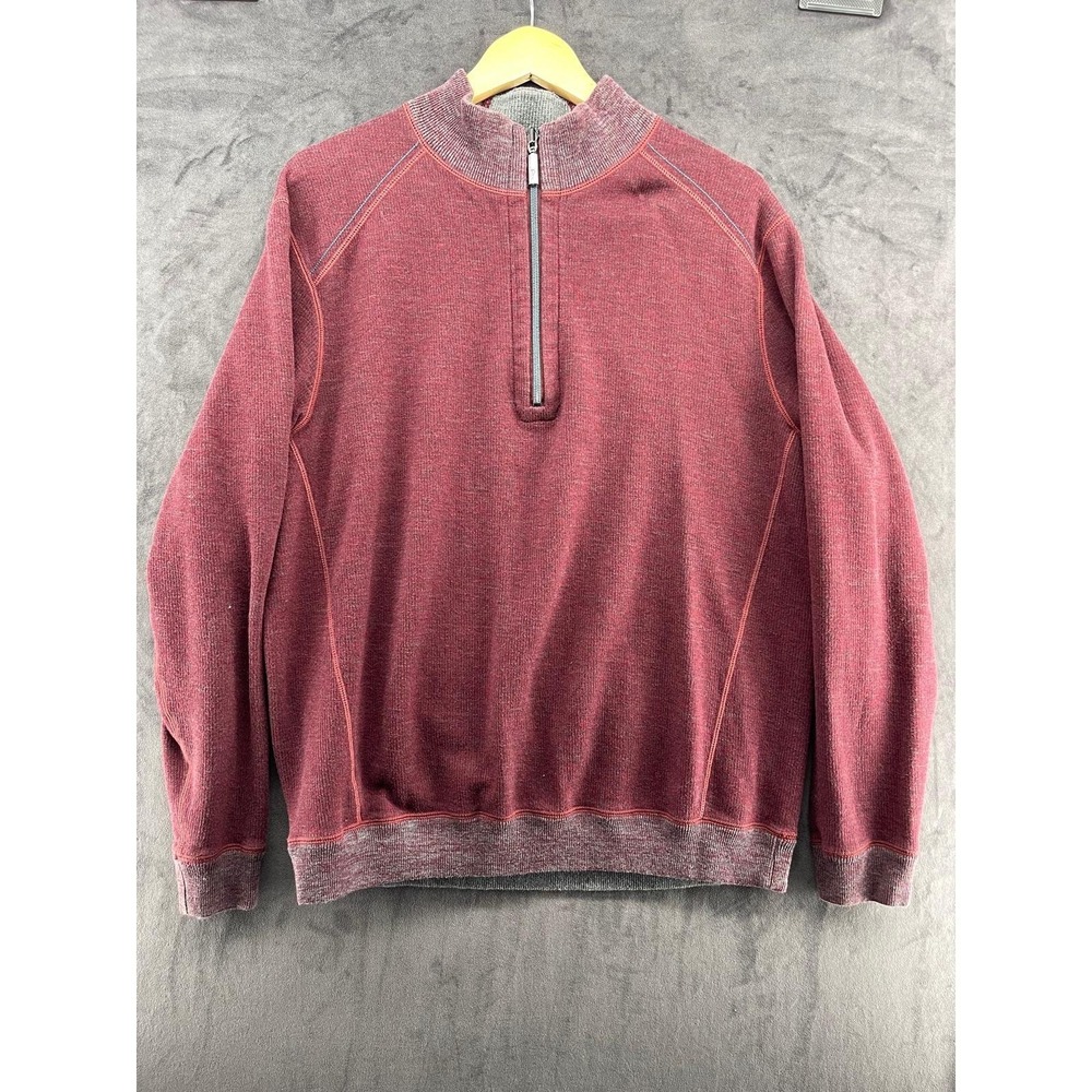 Tommy Bahama Mens Quarter Zip Pullover Sweater Burgundy Marl Cotton Tencel XL